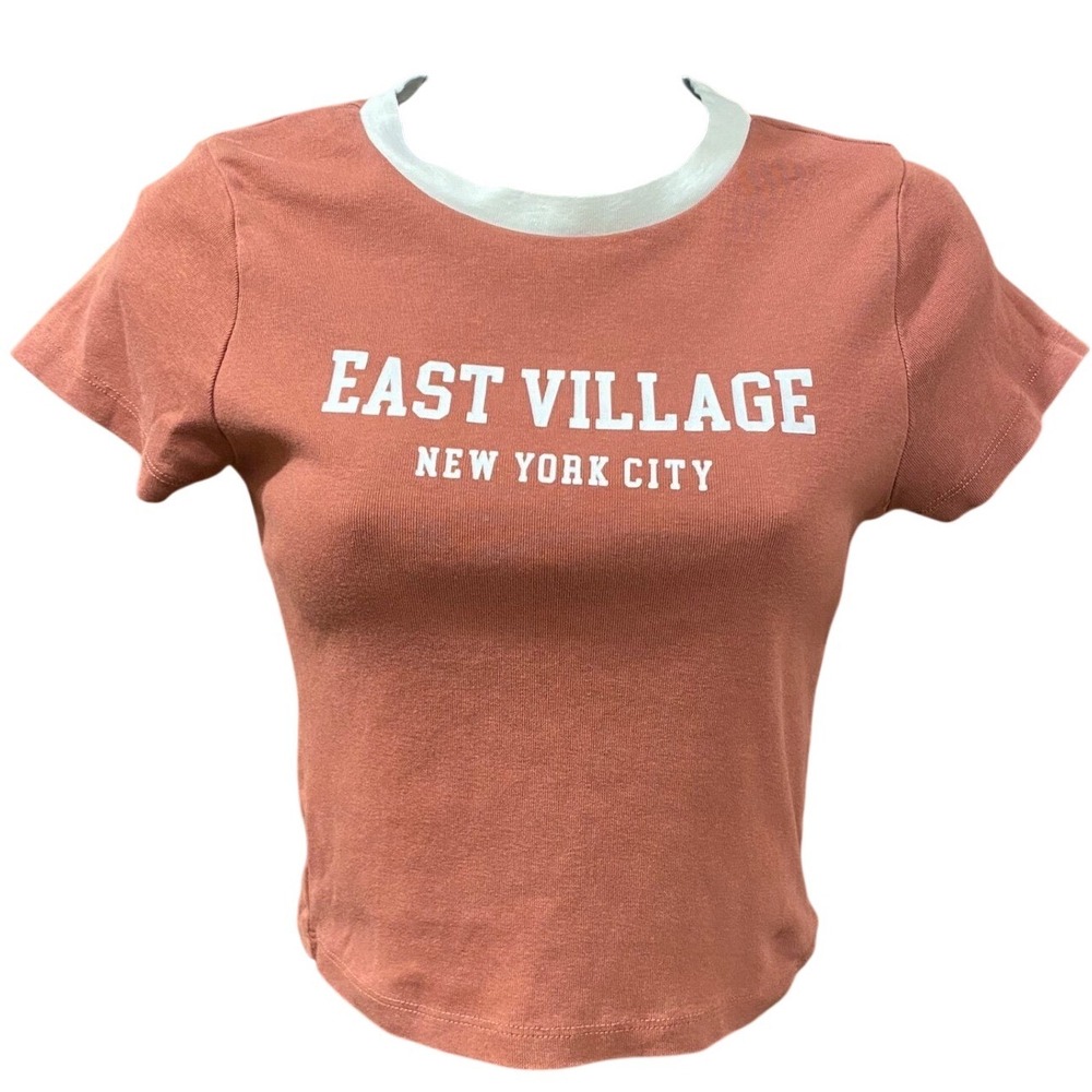 FOREVER 21 Graphic Baby Ringer Tee Size Medium East Village New York City Y2K